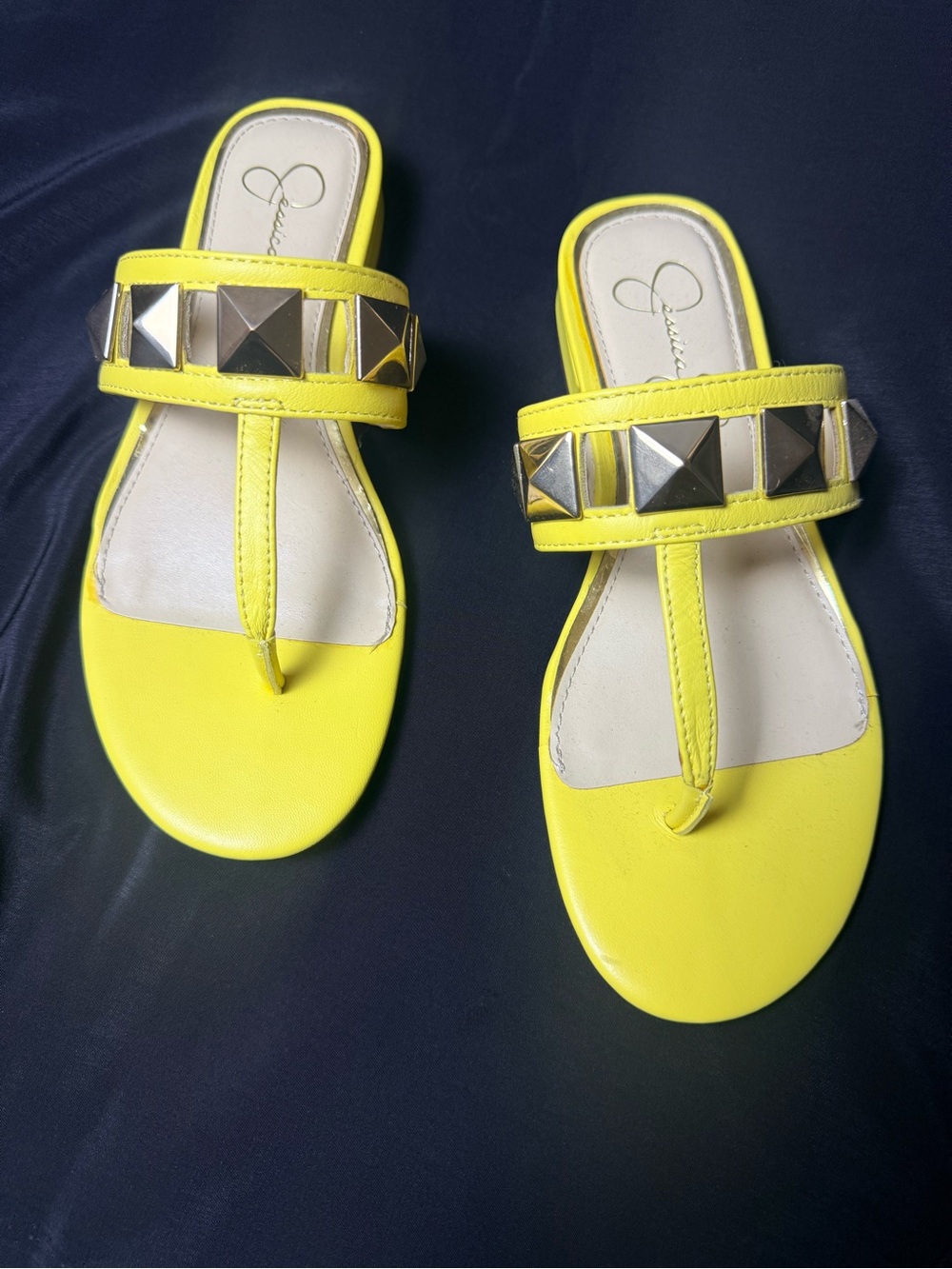 Jessica Simpson Yellow Studded T-Strap Sandals